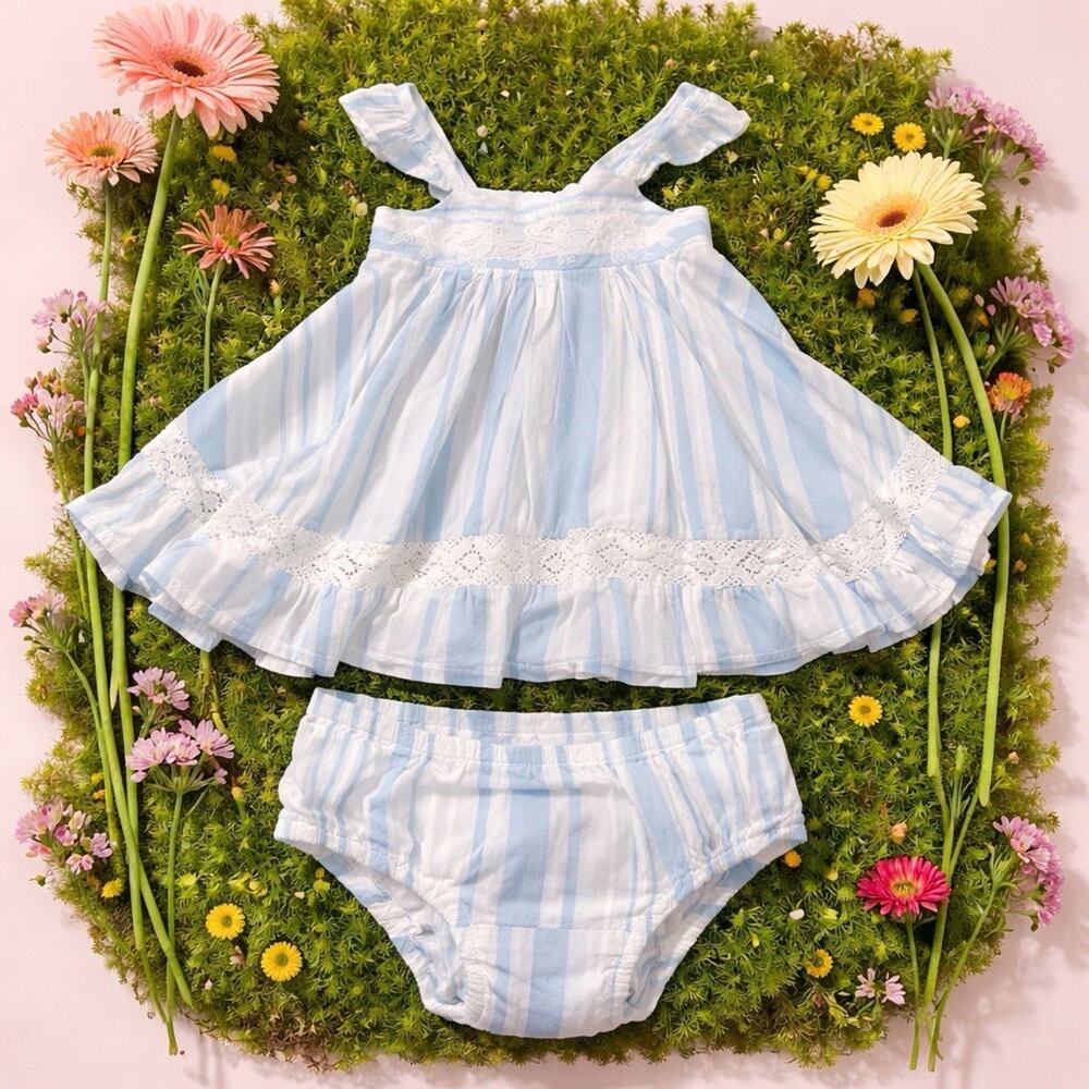 Tommy Bahama Embroidered Little Girl 2 Piece Easter Summer Dress Blue Size 9M